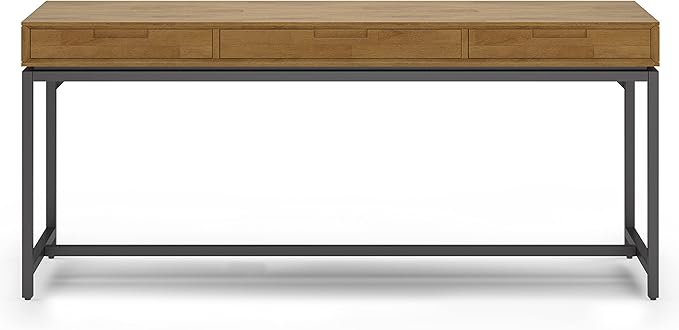 SIMPLIHOME Banting Desk - 72 Inch Wide Solid Wood and Metal Writing Desk in Medium Saddle Brown Modern Industrial Home Office Computer Table for Study with 2 Drawers and Flip-Down Keyboard Tray