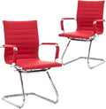 CIMOTA Waiting Room Chairs Leather Office Guest Chair Mid Back Reception Chairs with Sled Base for Meeting/Patient/Conference Room Red Set of 2
