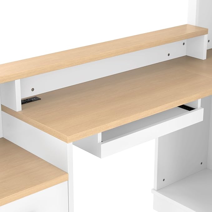 L-Shaped Home Office Desk with Storage Drawers Shelves and Cabinet Study Table Gaming Computer Desk with Keyboard Tray for Apartroom Living Room White