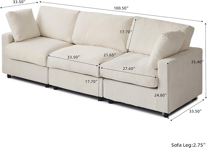 WJShome Cloud Sectional Couches for Living Room100.5 Convertible Love Seat 3 Seater Modular Sectional SofaDeep Seater Furniture SetsBeige