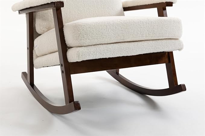 ZeHuoGe Mid Century Modern Accent Chair Rocking Chair with Wood Frame Upholstered Living Room Chairs Reading Armchair for Bedroom Sunroom (Antique White)