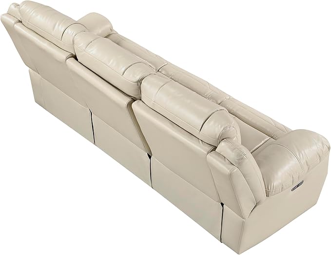 Lexicon Wall Hugger Power Double Reclining Sofa with Center Drop-Down Table Faux Leather Home Theater Seating with LED Lighting/USB Charging Ports/Wireless Charger/Cup Holders Magazine Pocket Beige