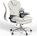 Office Desk Chair Executive Leather Office Chair High Back Ergonomic Home Desk Chair with Padded Flip-up Arms Big and Tall Computer Chair with Rocking Function 360°Swivel Free White
