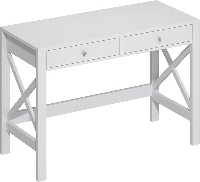 ChooChoo Computer Desk Study for Home Office Modern Simple 40 Inches Desk with Drawers Makeup Vanity Console Table White