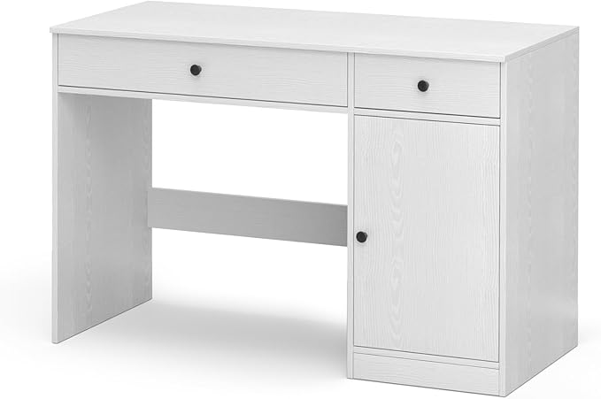 TUSY 47 White Office Desk with Drawers - Modern Office Desk with Storage Executive Desk for Office Modern Computer Desk for Small Spaces Wood Writer Desk for Study Bedroom Home Office
