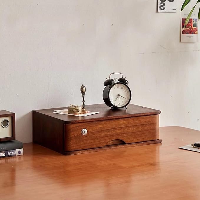 Desktop Storage Box with Drawers - with Lock Solid Wood File Cabinet Storage Desktop Storage Cabinet/Flat Data Cabinet Home Small Desktop Drawer Cabinet Desktop File Cabinet(C1 Drawer)