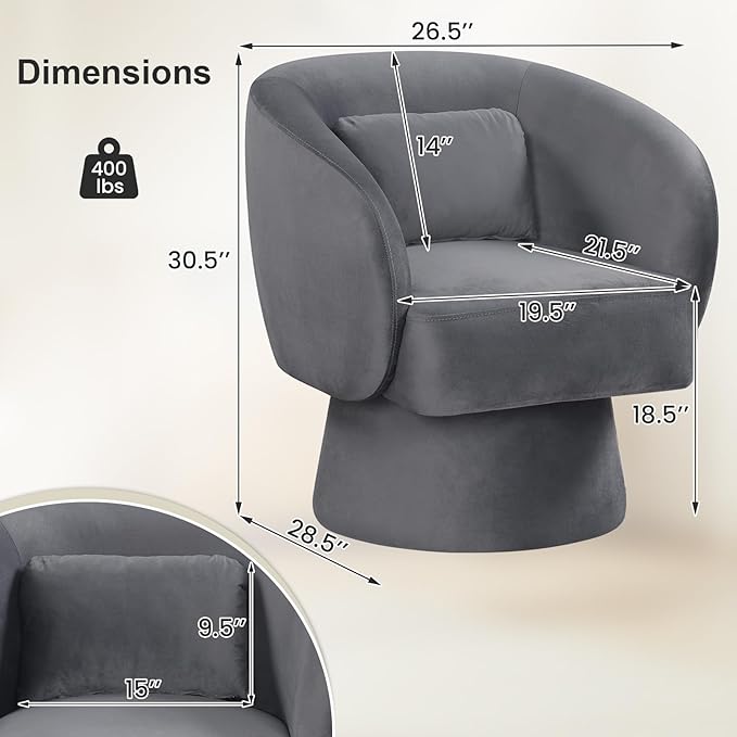 Giantex Swivel Accent Chair Upholstered Barrel Chair with Curved Back &amp Removable Lumbar Pillow Comfy Round Armchair with 360° Rotating Function Single Sofa Chair for Living Room