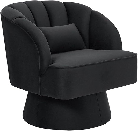 Comfy Comfort Swivel Barrel Accent Chair - Modern 360° Lounge Armchair with Striped Backrest Upholstered for Living Room or Bedroom - Soft | Black