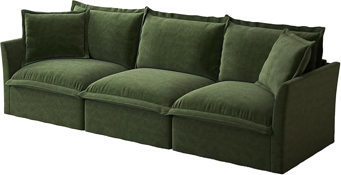 120 Slipcovered Modular Cloud Sectional Sofa Deep Seat Chenille U Shaped Couch with Removable Covers 3-Seater Sofa for Living Room (Green) | Slipcovered