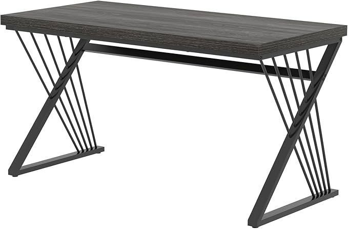 FOLUBAN Modern Home Office Desk Rustic Wood and Metal Computer Desk Writing Study Gaming Table PC Desks for Living Room Bedroom Industrial Dark Gray 53 inch