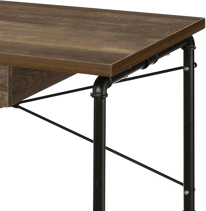 Rectangular Weathered Oak and Black 1-Drawer Writing Work Study Desk 3 Shelves Metal Leg for Home Office