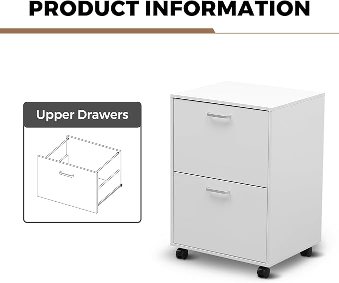 QDSSDECO 2 Drawer Mobile File Cabinet Rolling Vertical Filing Cabinet fits A4 Legal Paper and Letter Paper for Home Office White