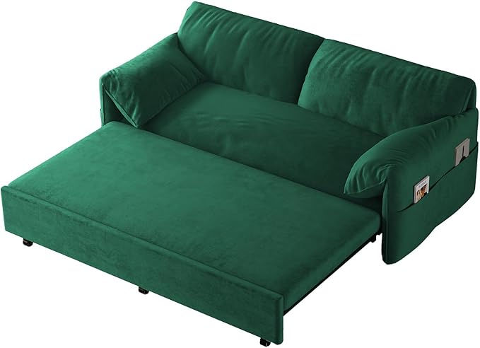 Pull Out Sofa Bed Queen 3 in 1 Convertible Sleeper Sofa Couch with Pullout Bed Comfy Futon Sofa cama moderno Velvet Recliner Loveseat for Living Room Apartment Small Space 63.8 Green
