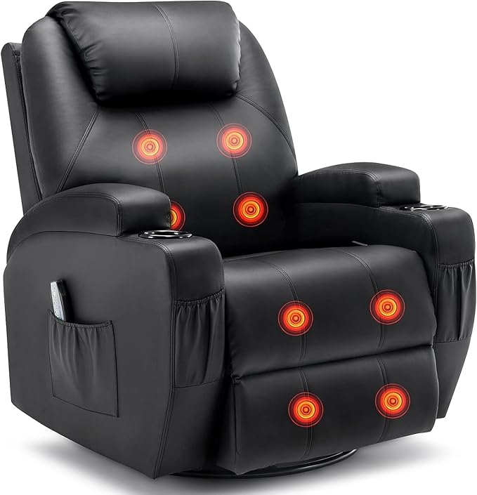 Recliner Chair Rocking Chair with Massage and Heat 360° Swivel Recliner Chairs for Adults Rocker Manual Recliner with Remote Control and Cup Holder for Living Room Bedroom Nursery