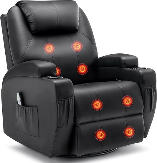 Recliner Chair Rocking Chair with Massage and Heat 360° Swivel Recliner Chairs for Adults Rocker Manual Recliner with Remote Control and Cup Holder for Living Room Bedroom Nursery