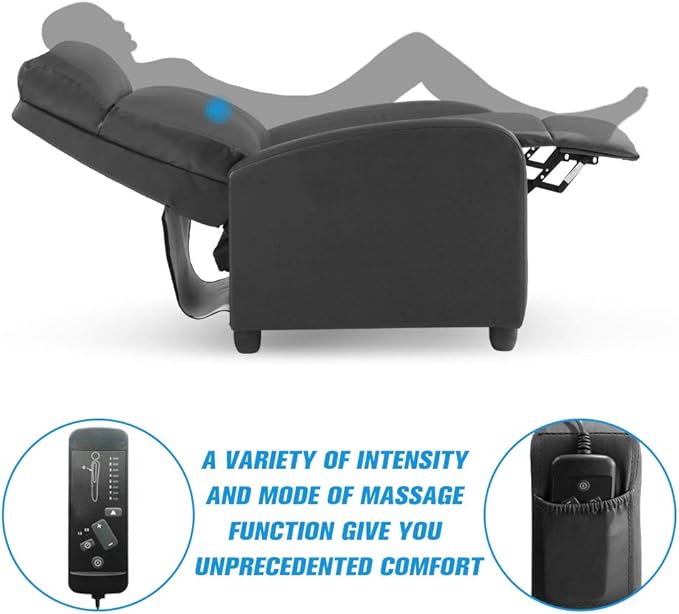 Recliner Chair for Living Room Massage Recliner Sofa Home Theater Seating Modern Reclining Chair Winback Single Sofa Reading Chair Easy Lounge with PU Leather Padded Seat Backrest (Black)