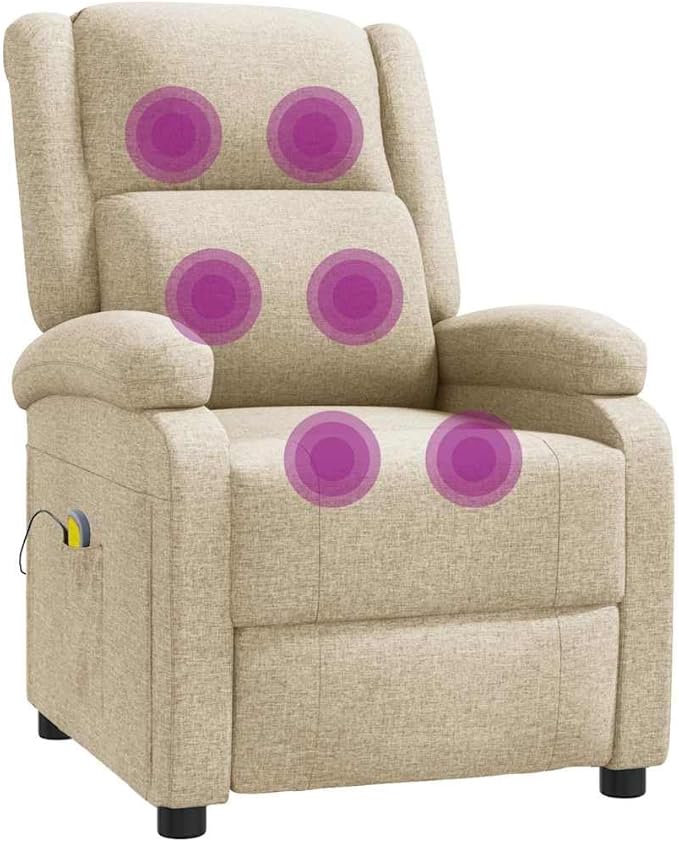 Cream Fabric Massage Recliner Chair Modern Single Seater for Living Room &amp Home Office Manual Adjustable Full Body Relaxation USB Powered Electric Tissue Massager 36.6x27.6x38.6 Inch