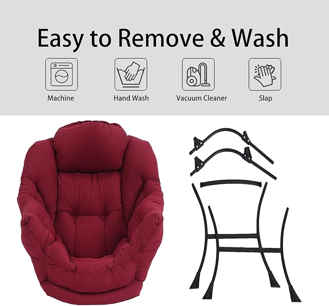 LITA Lazy Chair with Ottoman Modern Accent Leisure Upholstered Sofa Chairs Contemporary Lounge Reading Chairs with Armrests and a Side Pocket for Living Room Bedroom &amp Small Space Burgundy