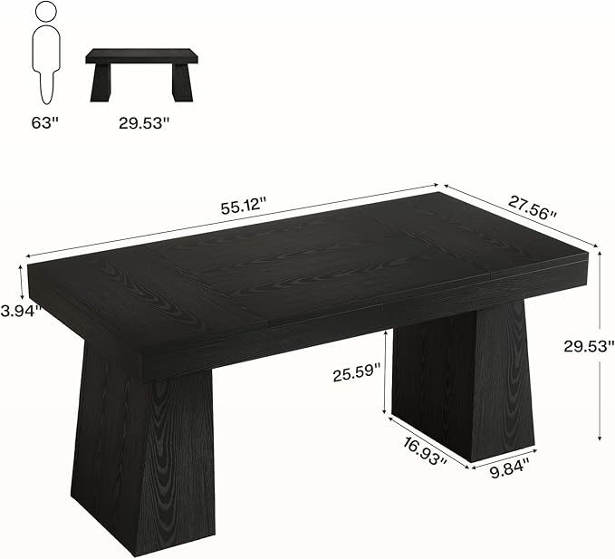 Tribesigns 55-Inch Executive Desk Thick Wood Office Computer Desk with Double Pedestal Modern Minimalist Workstations Writing Table Conference Table Furniture for Home Office Black