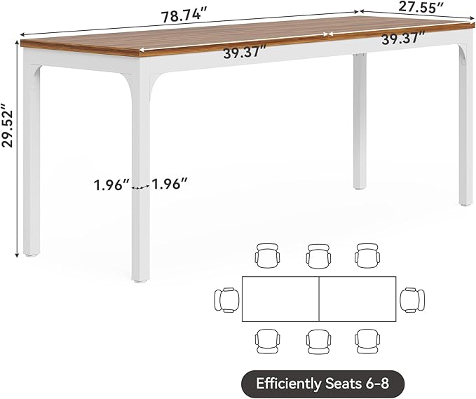 LITTLE TREE 78.7-Inch Ultra Long Double Desk Writing Gaming Work Computer Two-Person Desk for Home Office Walnut + White