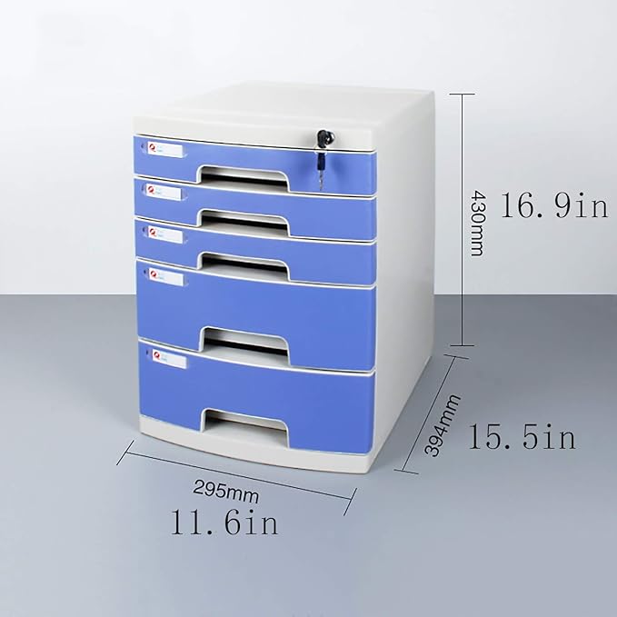 Storage Drawers Desk Storage Unit Organizer Lockable File Cabinet A4 Box for Office 5 Tier Gray Blue White File Cabinet.Blue