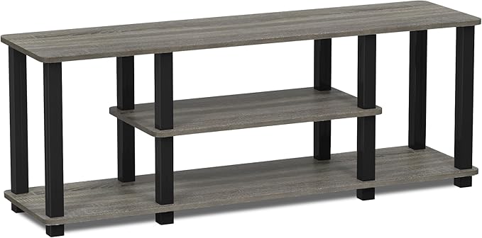 Furinno Turn-N-Tube No Tools 3D 3-Tier Entertainment TV Stand up to 50 inch TV Square Tubes French Oak Grey/Black
