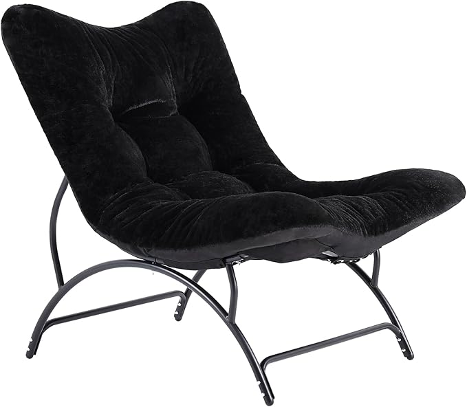 Tiita Accent Lazy Chair Comfy Lounge Chair with Metal Frame and Plush Fabric Spacious Seat Cozy Recliner Chair for Reading Room Living Room Bedroom Office Black