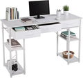 FAHKNS 47 Inch Computer Desk with 3 Fabric Drawers Small Computer Table with 4 Storage Shelves Minimalist Style Home Office Desk for Working Studying and Writing White