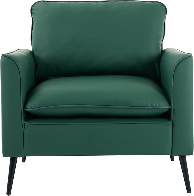 YITAI Modern Accent Living Room ChairsFaux Leather Oversized Single Sofa Chair with Metal Legs Mid Century Comfy Armchair for Bedroom/Office Reading/Lounge/Office/Reception1PCGreen