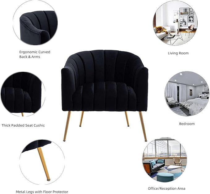 Modern Velvet Tub Chair Armchairs Barrel Accent Dinning Chair with Gold Plated Metal LegsThick Soft Padded Seat for Living Room