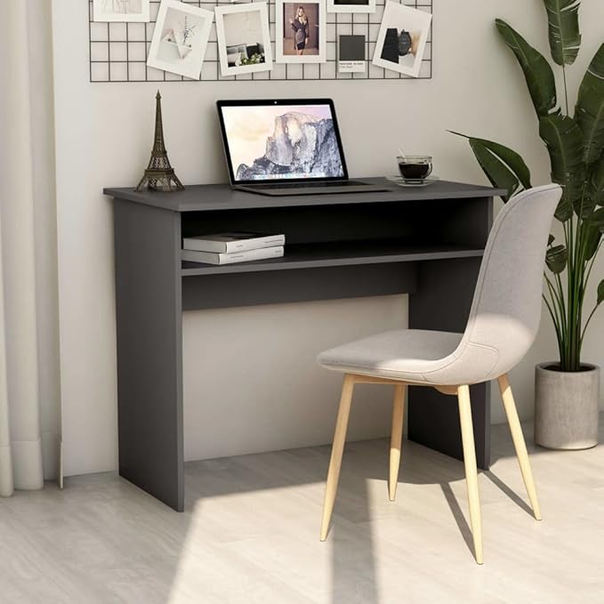 vidaXL Desk Grey Engineered Wood Compact Desk Rectangular Modern