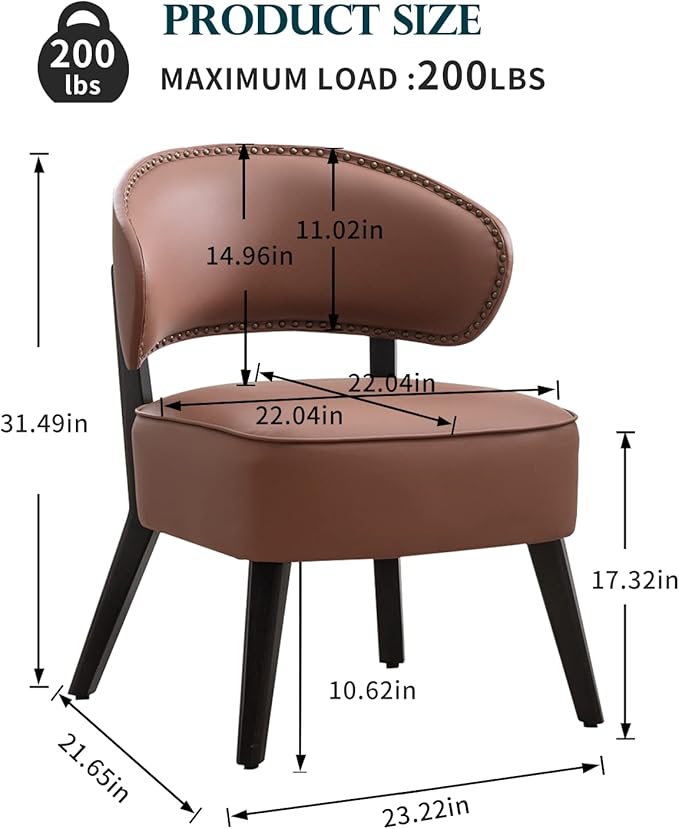 Generic Modern PU Leather Upholstery Chair Living Room Leisure Sofa ChairArmless Reading Chair for Living Room Bedroom Waiting Room with Rivet Trimfor Bedroom Home ReceptionBrown Light Coffee