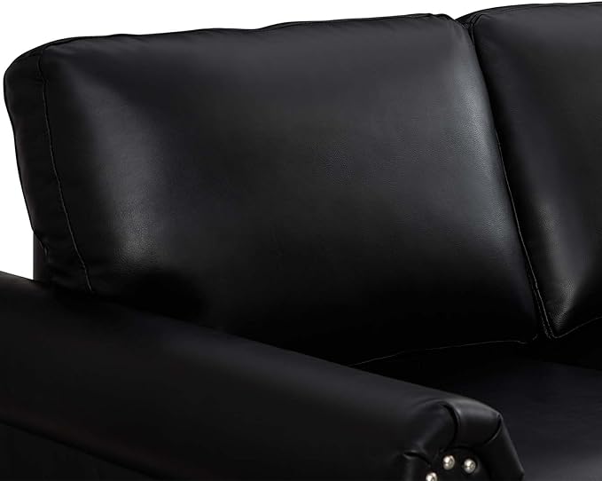 Antetek 2-Piece Comfy Upholstered PU Leather Sofa Couch Set Mid-Century Modern Loveseat Sofa+3 Seater Couch with Storage Space for Living Room Furniture Set Black