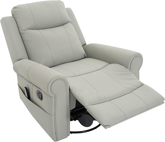 Christopher Knight Home Hayezi 270° Swivel Rocker Recliner Massage and Heating Chair PU Leather Living Room Manual Recliner with Dual Reclining Positions &amp Side Pocket for Nursery Bedroom Gray