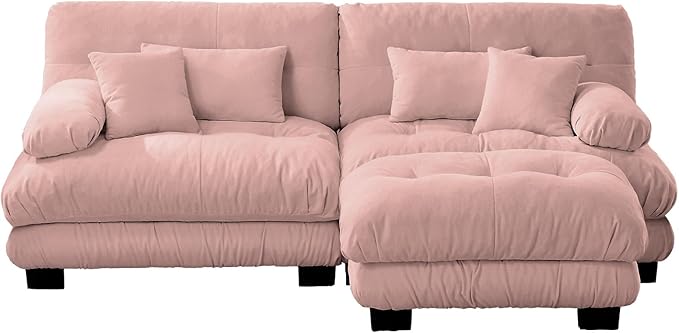 Cloud Sectional Couch 94.4 Chenille L-Shaped Deep 2 Seater Modular Sofa for Living Room Upholstered Wide Arm Sofa with Convertible OttomanPink