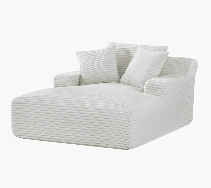 Container Furniture Chamden Oversized Chaise Lounge Chair Modern Corduroy Sofa Bed with Full Foam Cushioning Cozy Convertible Sleeper for Living Room or Bedroom Ivory
