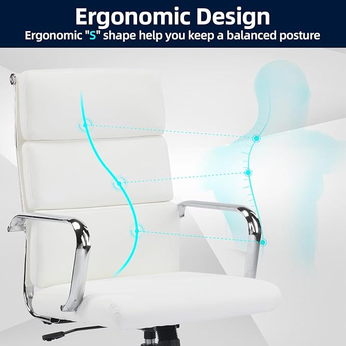 Office Chair Ergonomic Adjustable Desk Chair Mid Back Executive Comfortable Leather Lumbar Support Home Computer Chair with Padded Seat Swivel Wheels