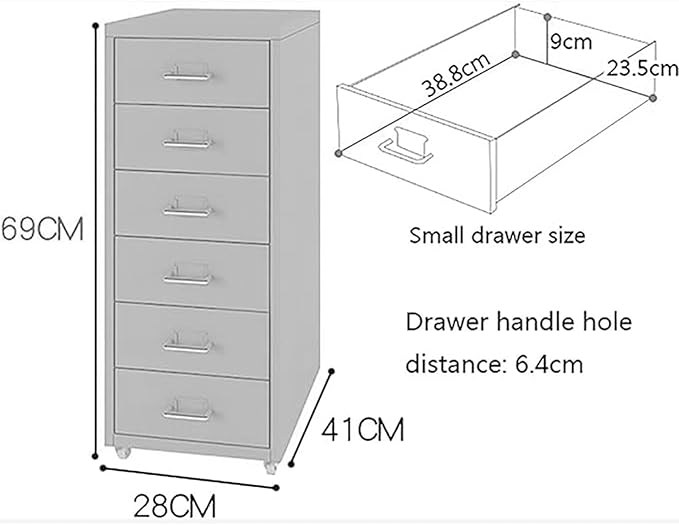Aimeryup Study 3-tier/5-tier/6-tier/8-tier File Cabinet Metal Clip with Wheel Drawer Storage Desk Cabinet Office(Size:28X41X69CM-AColor:Red)