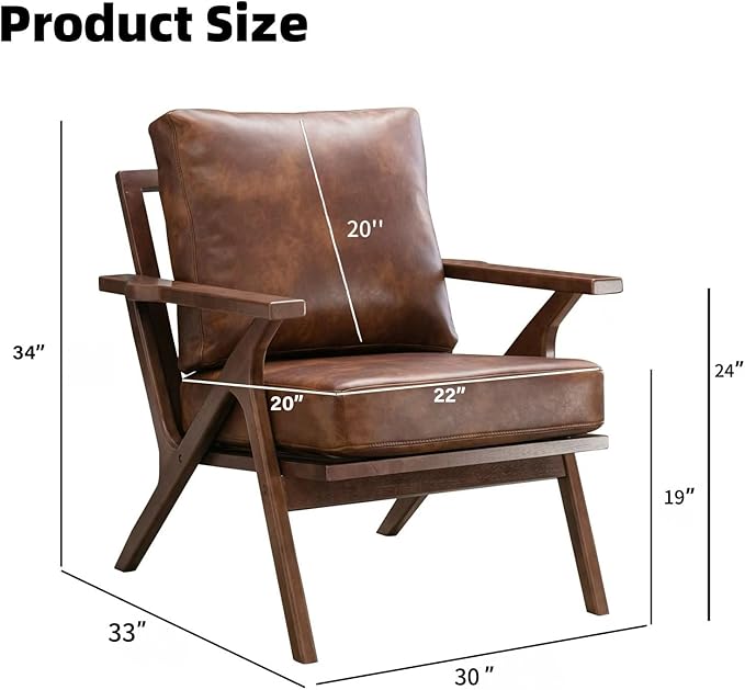 INZOY Mid-Century Modern Accent Chair Set of 2 PU Leather Living Room Chair and Soft Thick Padded Armchair for Living Room Bedroom Reception with Removable Upholstered Cushions Reddish Brown