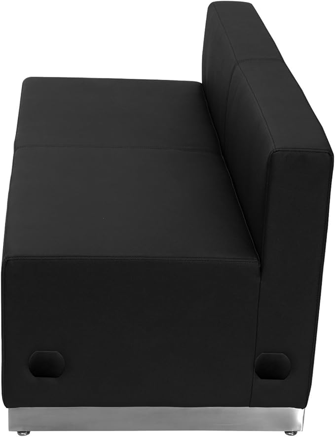 EMMA + OLIVER Black LeatherSoft Loveseat with Brushed Stainless Steel Base