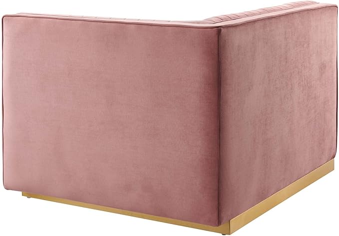Modway Sanguine Channel Tufted Upholstered Performance Velvet Modular Sectional Sofa Right-Arm Chair in Dusty Rose