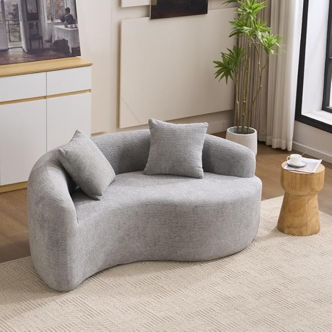 Tai Chi Symbol Loveseat Sofa Curved Yin-Yang Design Dual-Depth Meditation Couch 66.9 Chenille Modular for Small Spaces 300 lbs Capacity (Light Grey)
