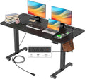Electric Standing Desk 55x24in Adjustable Height Computer Desk with Wheels Sit-Stand Desk with Charging Station 2 USB Ports 3 Power Outlets Spacious Workstation for Home Office(Black)