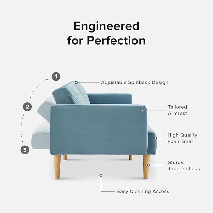 mopio 76.4 Futon Sofa Bed Couch Loveseat Sleeper Sofa Mid Century Modern Futon Couch Sofa Cama Couches for Living Room (Sky Blue Premium Velvet)