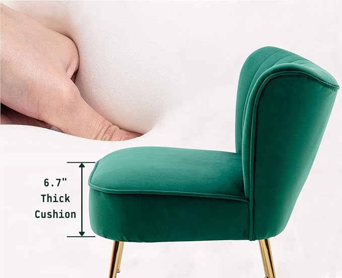 Green Velvet Accent Chairs Set of 2 with Golden Legs Upholstered Side Chairs Mid-Century Modern Slipper Chairs for Guest Room Comfy Armless Wingback Corner Single Sofa for Living Room