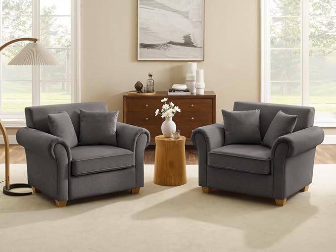 VANOMi 40 W Oversized Accent Chair Oversized Reading Chair for Living Room Comfy Reading Nook Chairs for Bedroom Upholstered Large Chair Armchair Single Sofa for Small Space (Dark Gray)