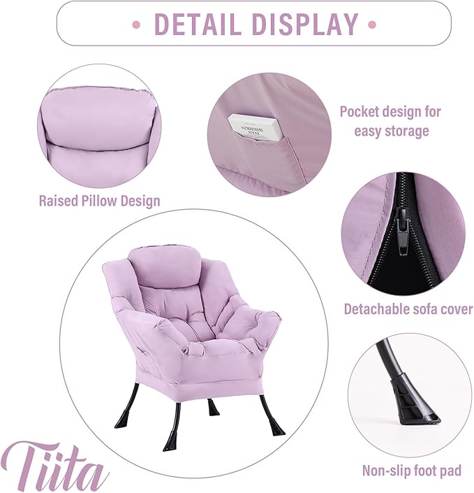 Tiita Lazy Chair with Ottoman Purple Modern Large Accent Chair Comfy Leisure Sofa Armchair with Ottoman Reading Chair with Footrest for Bedroom Living Room Dorm Rooms Purple