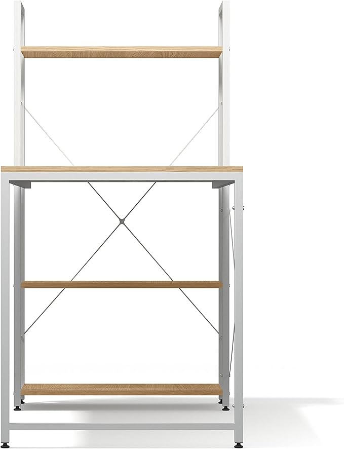 Ames 55 Reversible Gaming Computer Desk with Adjustable Shelves Home Office Desk Grommet Cable-Management Leveler Feet Easy Assembly White/White Oak