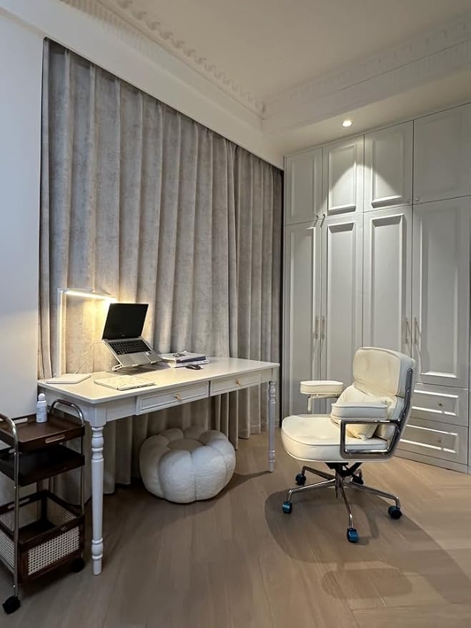 French Country Style White Writing Desks with Drawers 47 Solid Wood Farmhouse Computer Table for Home Office Living Room Study or Workspace (White)