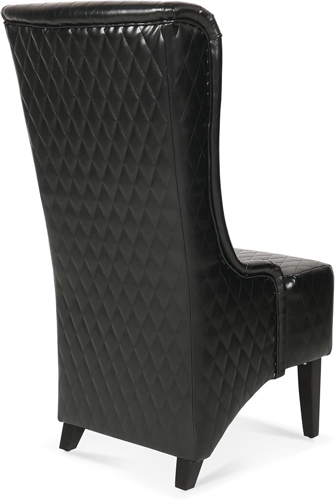 23.03 Wide Faux Leather High Back Accent Chair Comfy High Wingback Chair Living Room Chair with Soft Padded Wooden Legs Modern Side Chair for Living Room Bedroom Black
